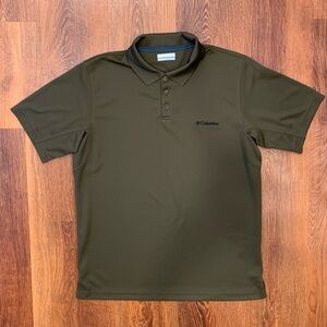 COLUMBIA Olive Green Polo Shirt Men’s M EUC Underarm Panel Activewear Gorpcore